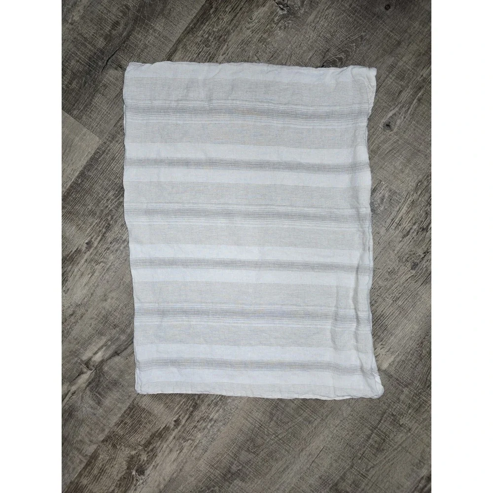 Piu Belle Portugal 100% Linen Standard Sham White Gray Stripe Pillow Cover